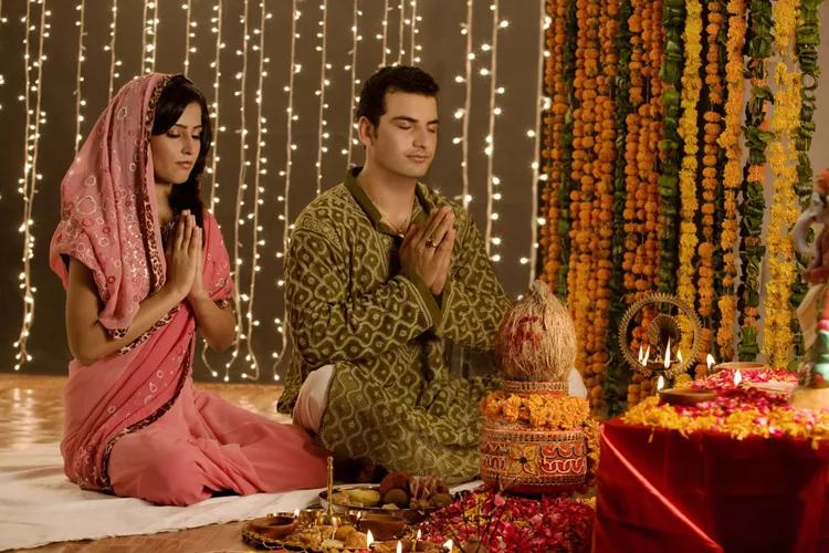 Acharyas seated for a Bhagwat Katha recitation